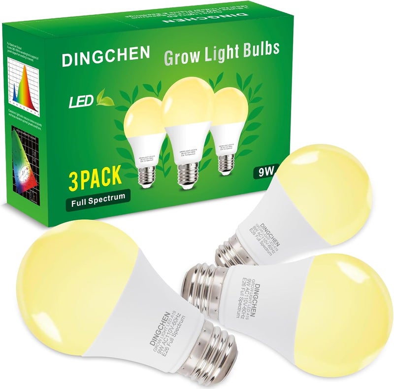 DingChen Grow Light Bulbs, A19 Full Spectrum Light Bulb, 9W Plant Grow Lights Bulbs (100W Equivalent), E26 Base, for Indoor Plants, Herbs, Flowers, Vegetables, 3 Pack - Image 1